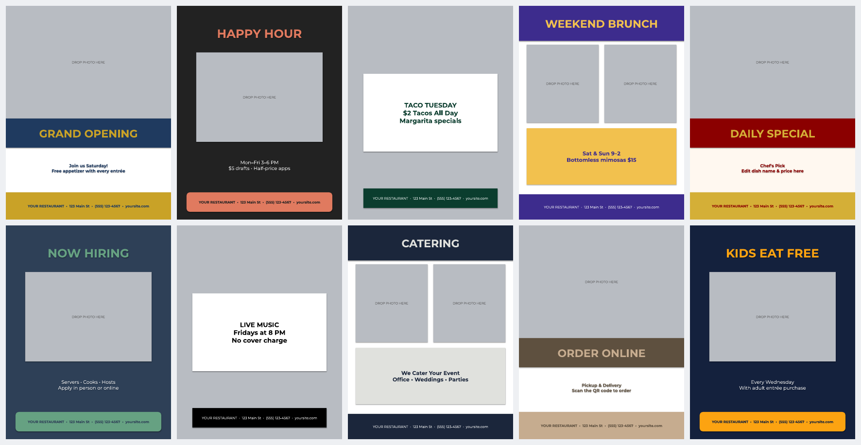 Restaurant Flyer Templates – 12 Editable Menu Special, Happy Hour & Grand Opening Flyers (Canva/PowerPoint)