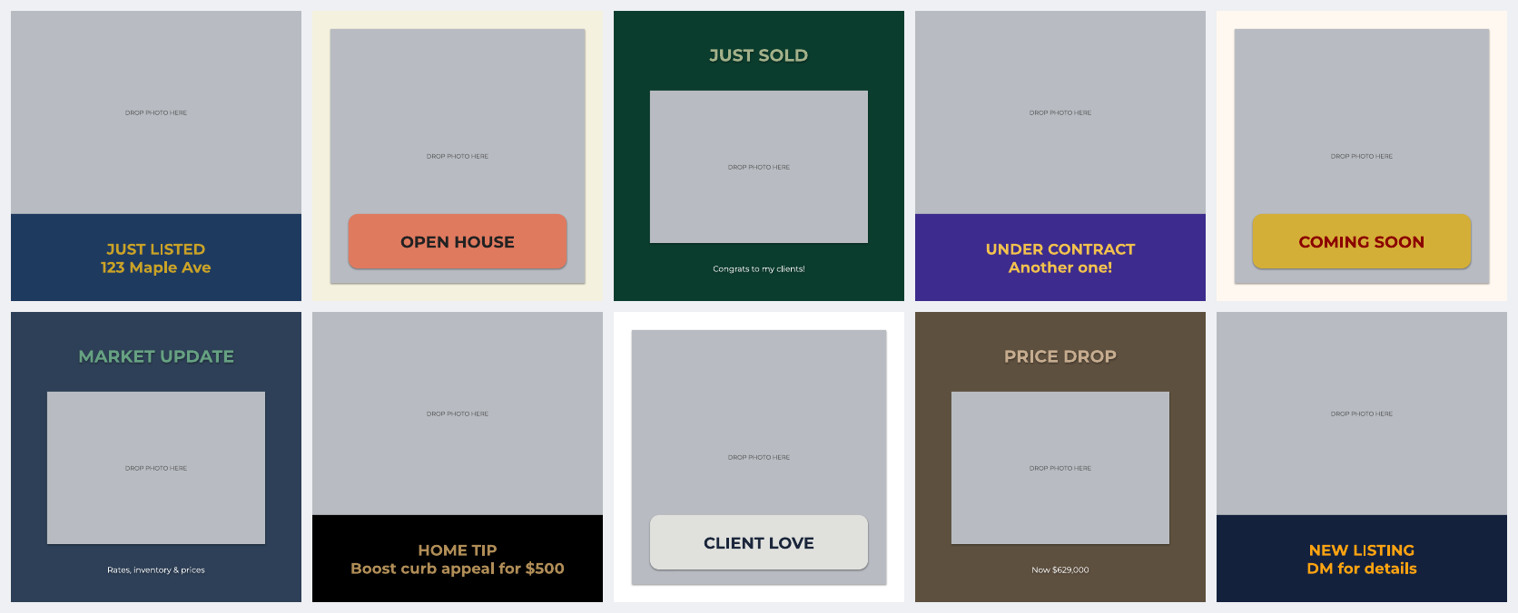 Real Estate Social Media Templates – 15 Editable Instagram & Facebook Posts for Realtors